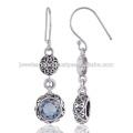 Boucles d'oreilles en argent sterling 925 en pierres précieuses en topaze Blue Sky Blue